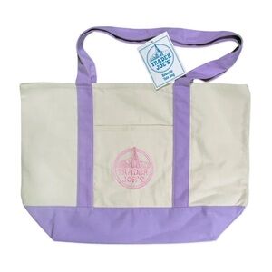 Trader Joe’s Large Lavender Reusable Canvas Tote Bag with Pink Embroidered Logo